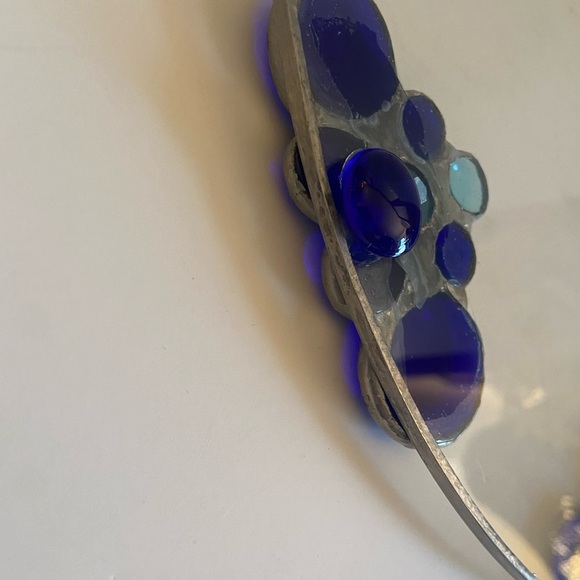 Vintage Round Glass Anat Brigg Plate Clear glass blue mosaic Silver Metal - Picture 4 of 5